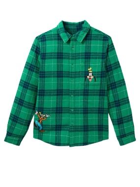 Men’s Disney Flannel Button Down Shirt - Goofy Green Plaid - Size L - NWT